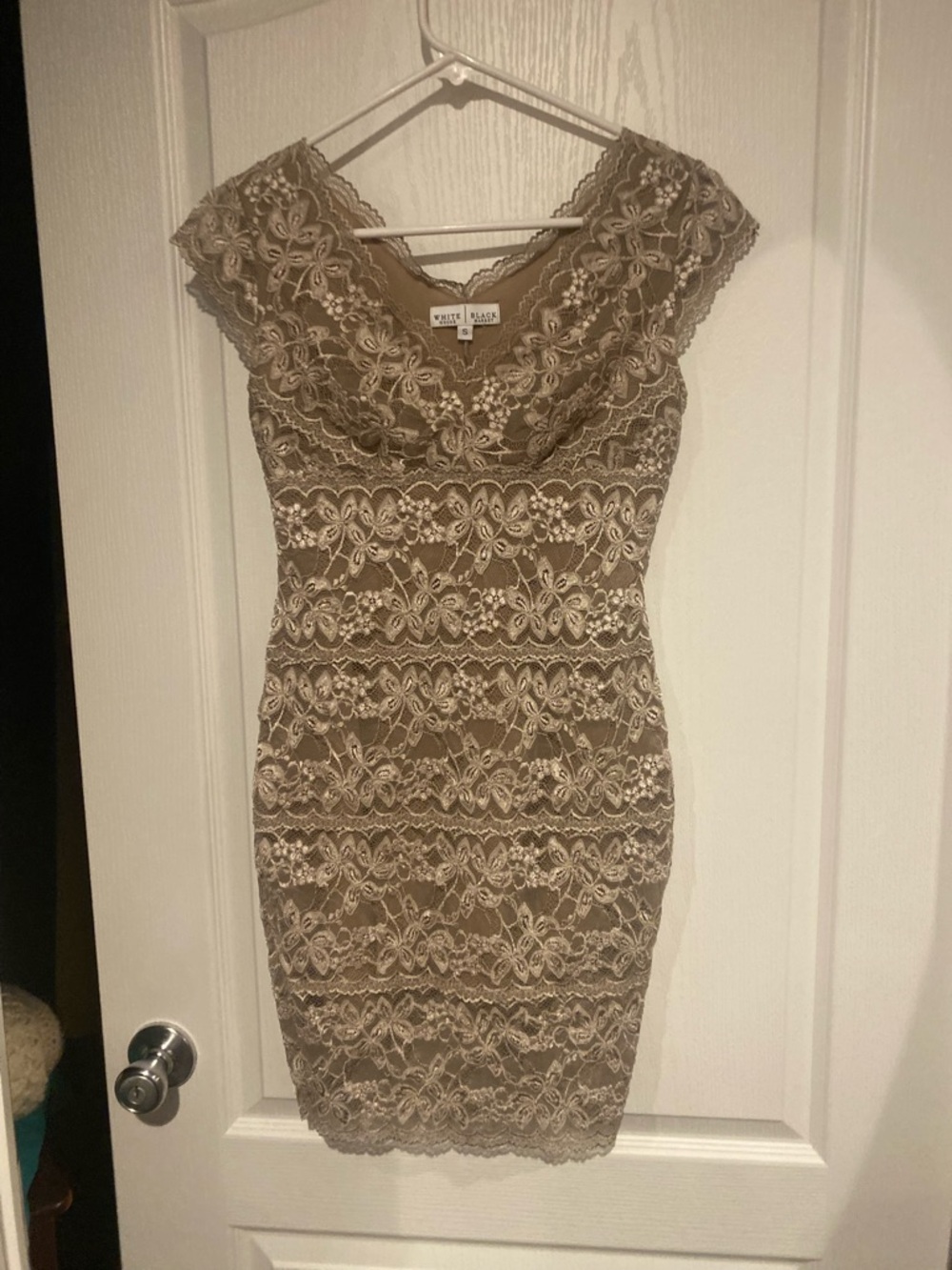White House Black Market Taupe Lace Sheath Cocktail Dress